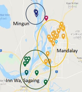Inn wa Mingun Min Kun Mandalay map Myanmar